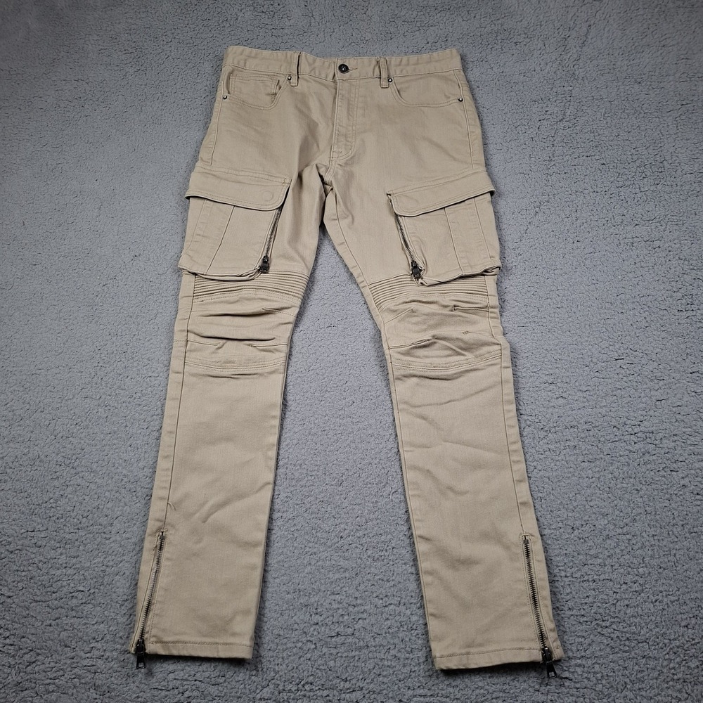 Smoke Rise Cargo Pants Mens 34x31 Khaki Skinny Pockets Ankle Zip Motorcycle